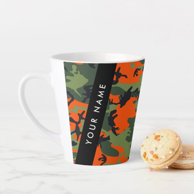 Orange Camouflage Pattern, Your name, Personalise Latte Mug (In Situ)