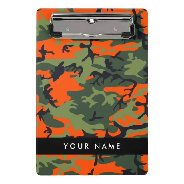 Orange Camouflage Pattern, Your name, Personalise Mini Clipboard (Front)