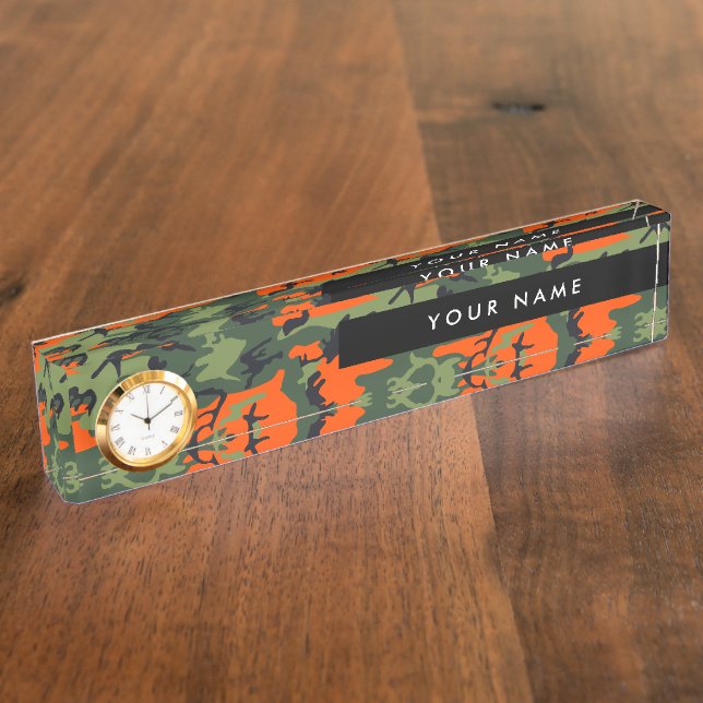 Orange Camouflage Pattern, Your name, Personalise Nameplate (Side)