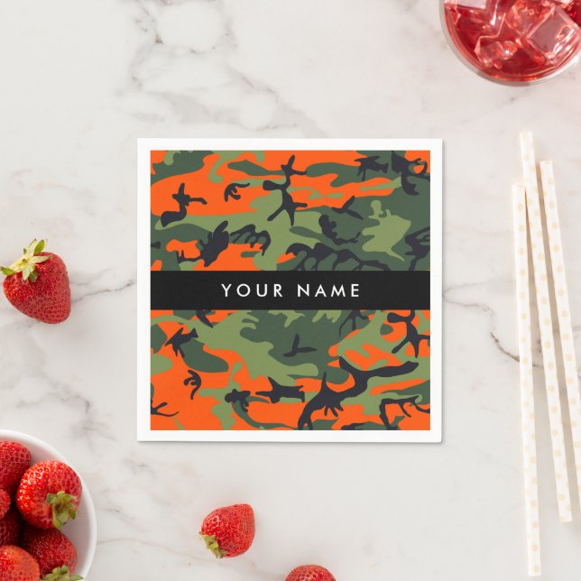 Orange Camouflage Pattern, Your name, Personalise Napkin (Insitu)