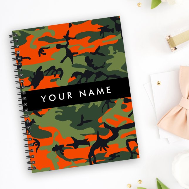 Orange Camouflage Pattern, Your name, Personalise Notebook (Creator Uploaded)
