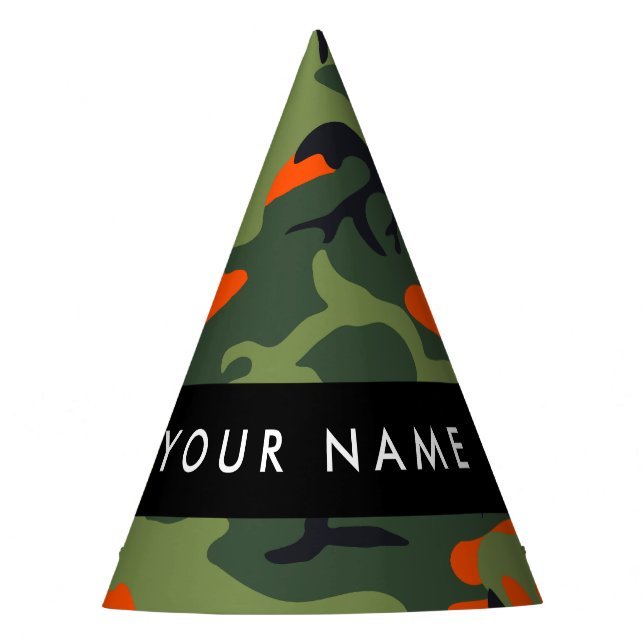 Orange Camouflage Pattern, Your name, Personalise Party Hat (Front)