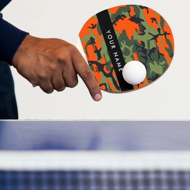 Orange Camouflage Pattern, Your name, Personalise Ping Pong Paddle (Insitu)