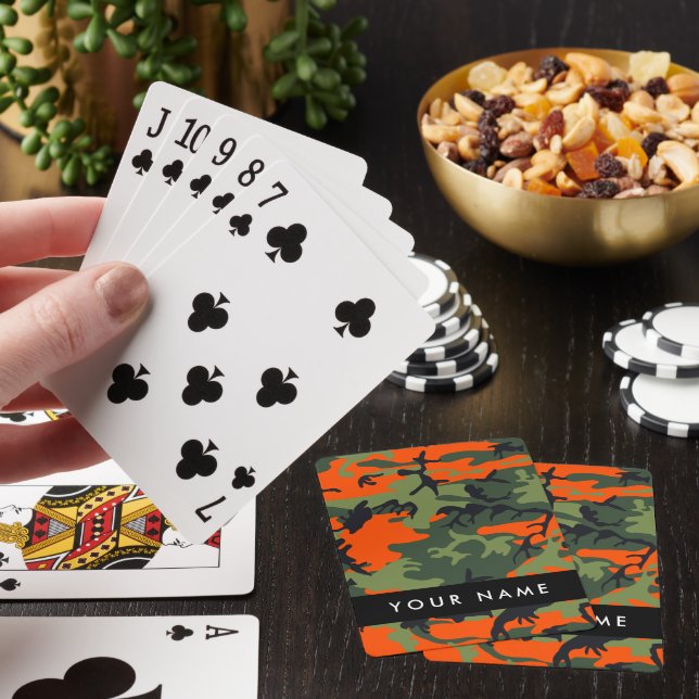 Orange Camouflage Pattern, Your name, Personalise Playing Cards (In Situ)