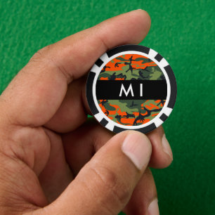 Orange Camouflage Pattern, Your name, Personalise Poker Chips