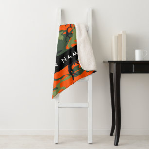 Orange Camouflage Pattern, Your name, Personalise Sherpa Blanket