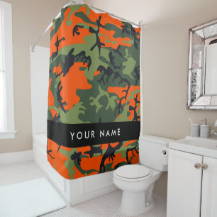 Orange Camouflage Pattern, Your name, Personalise Shower Curtain