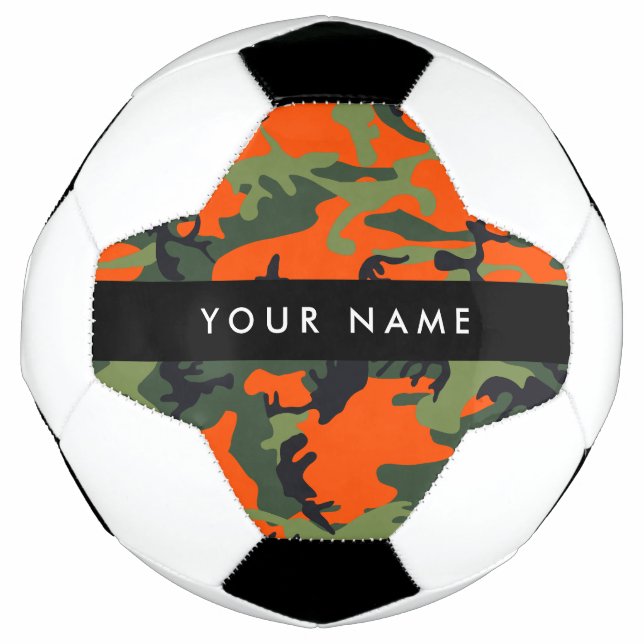 Orange Camouflage Pattern, Your name, Personalise Soccer Ball (Front)