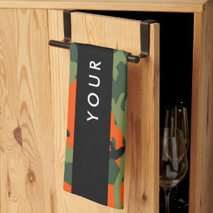 Orange Camouflage Pattern, Your name, Personalise Tea Towel