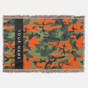 Orange Camouflage Pattern, Your name, Personalise Throw Blanket