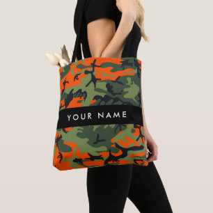 Orange Camouflage Pattern, Your name, Personalise Tote Bag