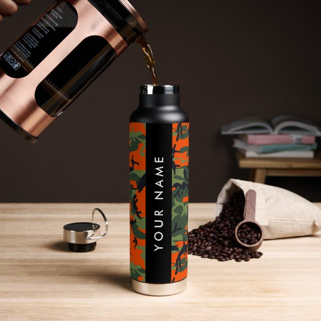 Orange Camouflage Pattern, Your name, Personalise Water Bottle (Coffee)