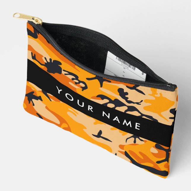 Orange Camouflage Your name Personalise Accessory Pouch (Open)