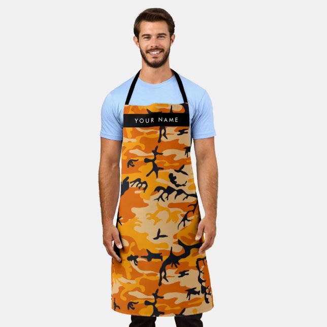 Orange Camouflage Your name Personalise Apron (Worn)