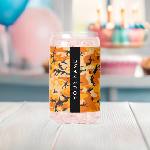 Orange Camouflage Your name Personalise Can Glass