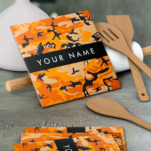 Orange Camouflage Your name Personalise Ceramic Tile (Creator Uploaded)