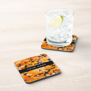 Orange Camouflage Your name Personalise Coaster