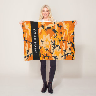 Orange Camouflage Your name Personalise Fleece Blanket