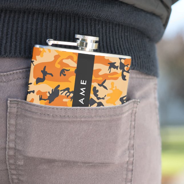 Orange Camouflage Your name Personalise Hip Flask (In Situ)