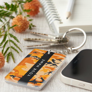 Orange Camouflage Your name Personalise Key Ring