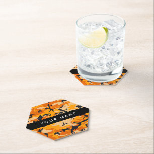 Orange Camouflage Your name Personalise Paper Coaster