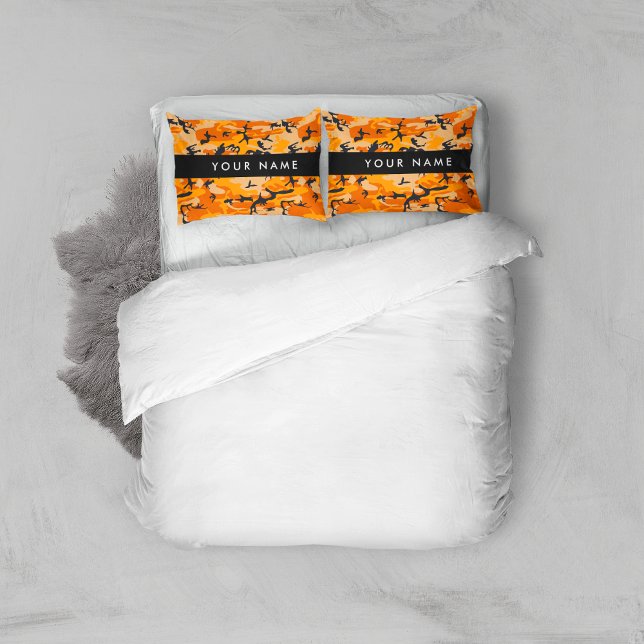 Orange Camouflage Your name Personalise Pillowcase (Creator Uploaded)