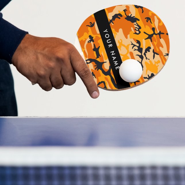 Orange Camouflage Your name Personalise Ping Pong Paddle (Insitu)