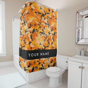 Orange Camouflage Your name Personalise Shower Curtain