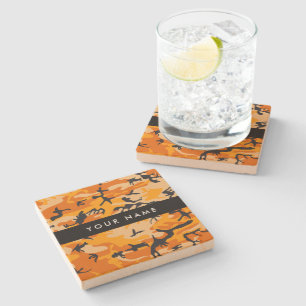 Orange Camouflage Your name Personalise Stone Coaster