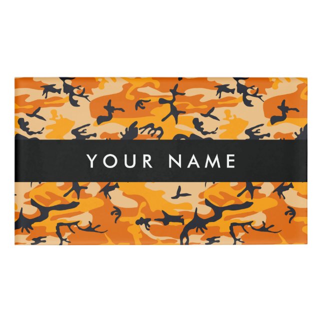 Orange Camouflage Your name Personalise Tag (Front)