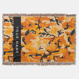 Orange Camouflage Your name Personalise Throw Blanket