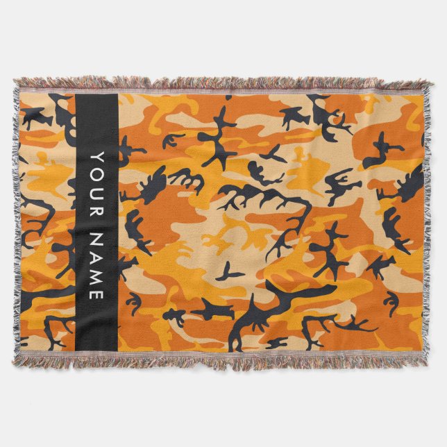 Orange Camouflage Your name Personalise Throw Blanket (Front)