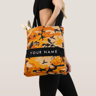 Orange Camouflage Your name Personalise Tote Bag