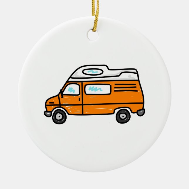 Orange Campervan Ceramic Tree Decoration (Front)