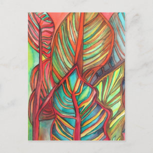 Orange Canna leaves watercolor original art Postcard