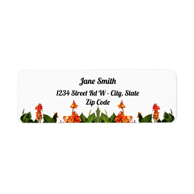 Orange Canna Lilies And Leaves Return Address Label (Front)