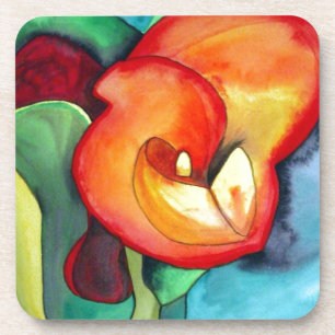 Orange Canna lily flower original watercolor art Coaster