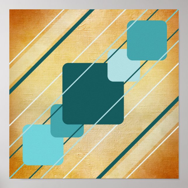 Orange Canvas Teal Geometric AP0010 Posters (Front)