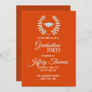Orange Cap & Leaves Grad Invitation 5" x 7"