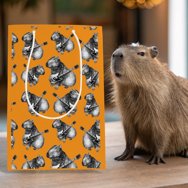 Orange Capybara Rockstar Medium Gift Bag (Capybara Gift Bag)