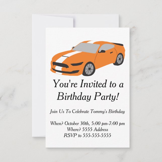 Orange car boys/men birthday card (Front)