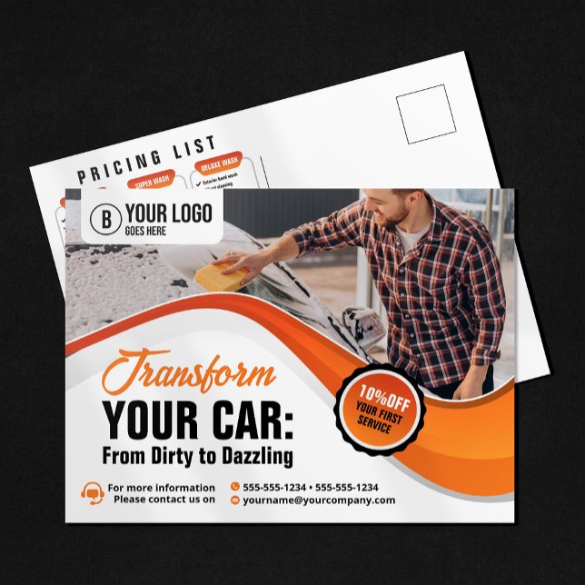 Orange Car Washing Waxing Auto Detailing Service Postcard (Creator Uploaded)