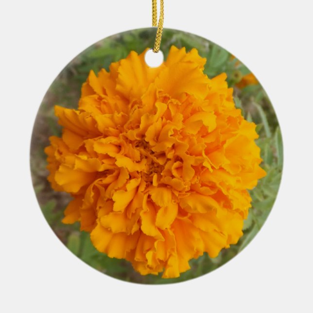Orange Carnation ornament, customise Ceramic Tree Decoration (Front)