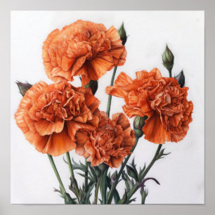 Orange Carnations Flower Art Print Poster