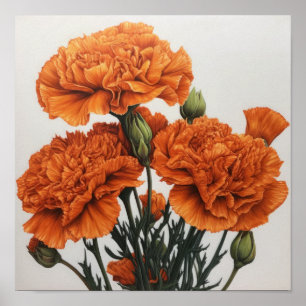 Orange Carnations Flower Art Print Poster
