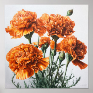 Orange Carnations Flower Art Print Poster