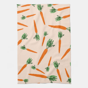 Orange Carrot Pattern Tea Towel