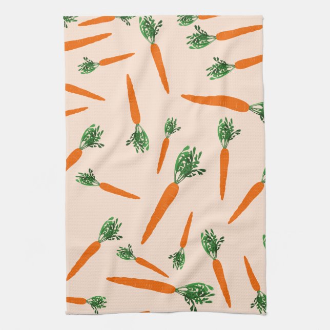 Orange Carrot Pattern Tea Towel (Vertical)
