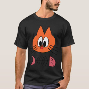 Orange cartoon cat with remains of a fish. T-Shirt