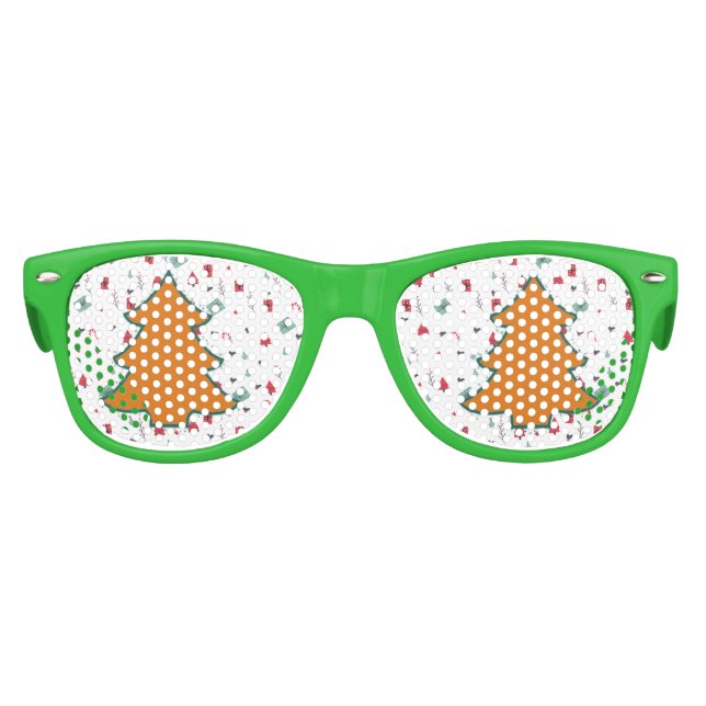Orange Cartoon Christmas Tree Aviator Sunglasses (Front)